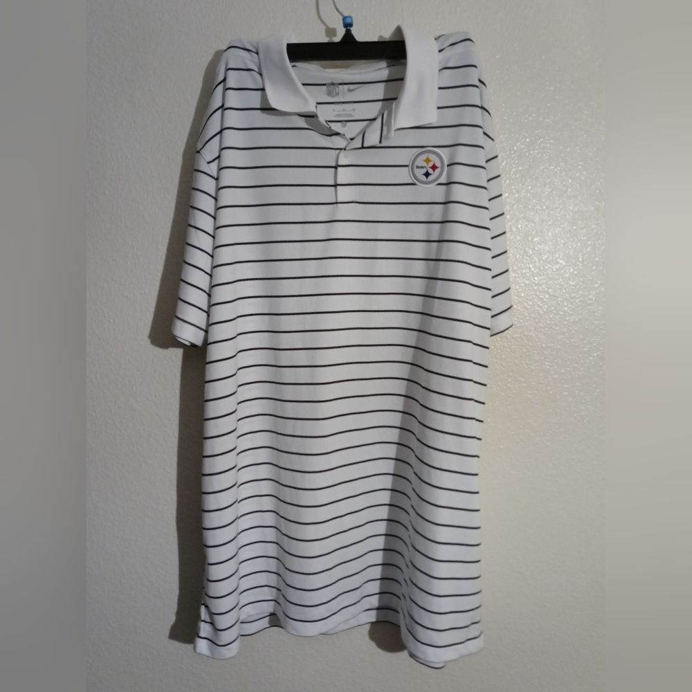 NFL White Polo with Black Stripes and Team Crest